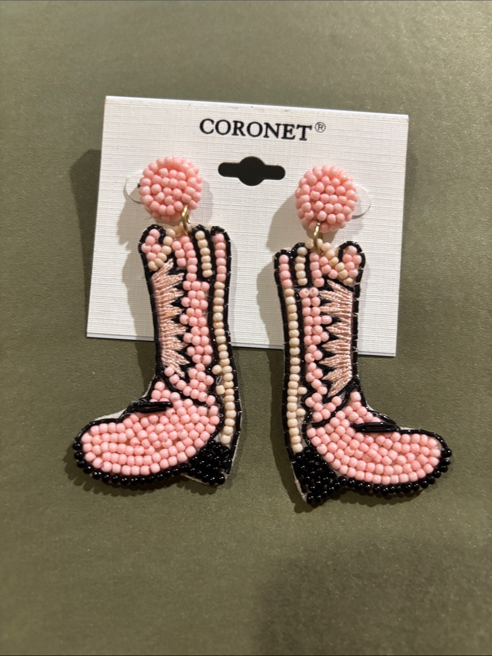 Coronet Pink Beaded Boot Earrings